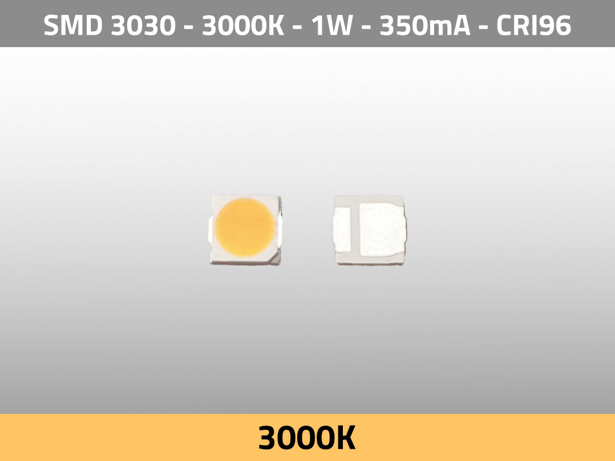 LED SMD 3030 3000K CCT 3V 1W 350mA 120lm CRI95 TLCI95 — Draufsicht