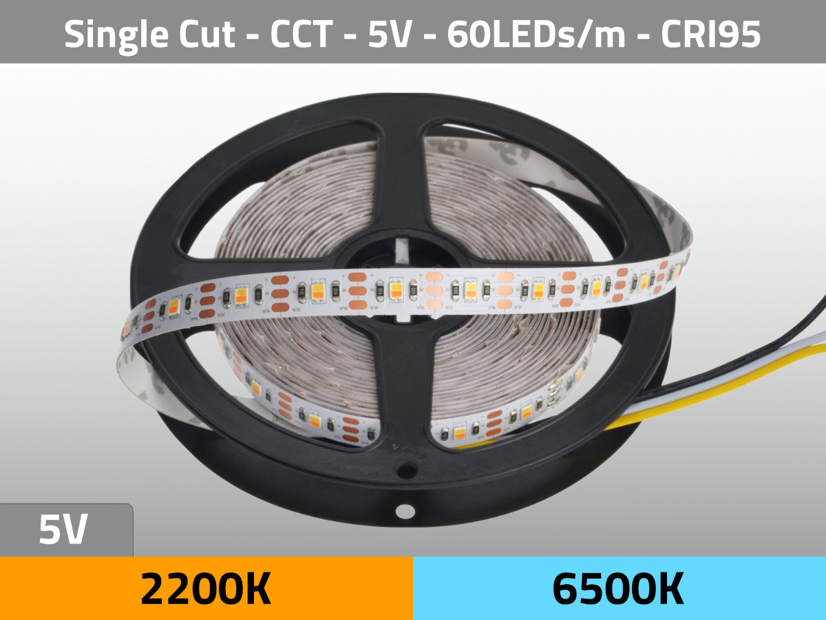 LED Streifen CCT 2200K-6500K 5V 20W/m 60LEDs/m CRI95