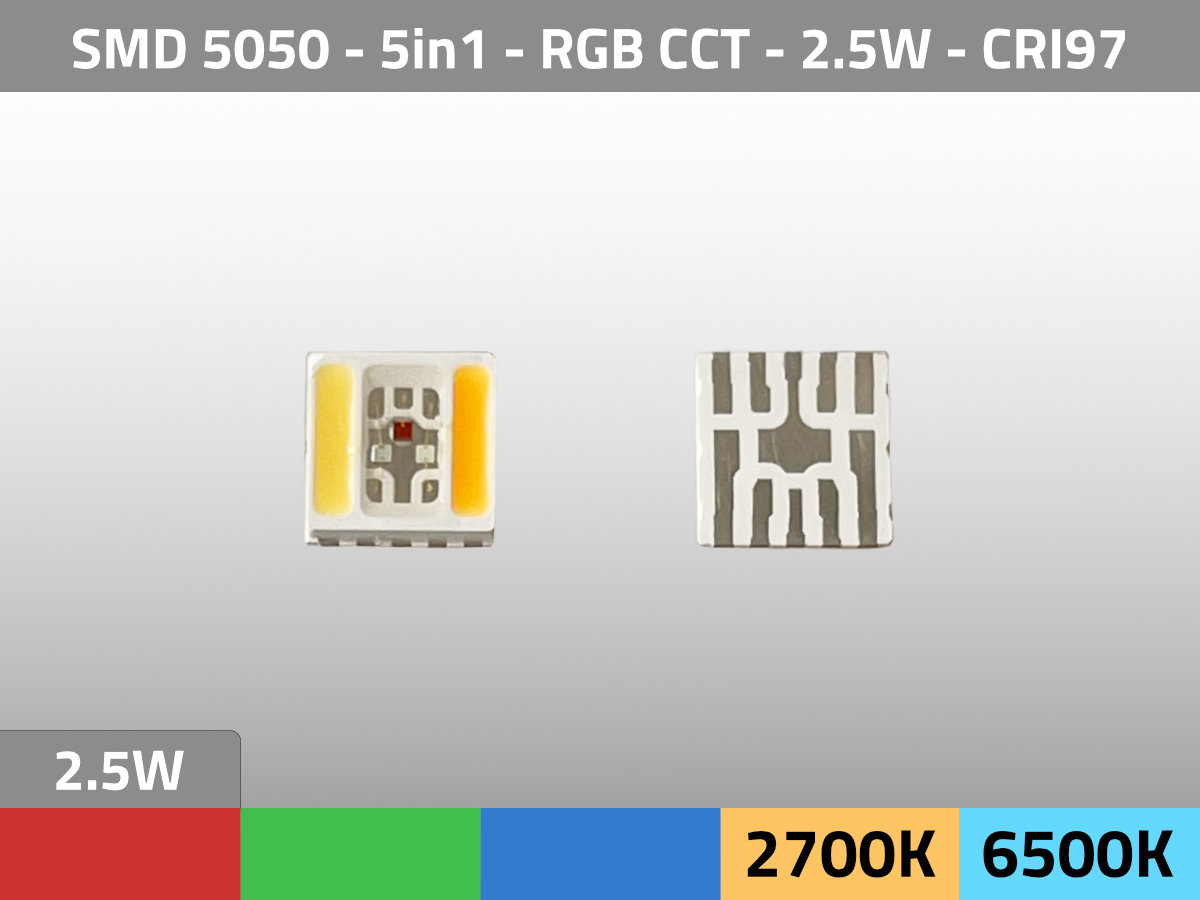LED SMD 5050 5in1 RGBWW CCT 2700K-6500K 3V 2.5W CRI97