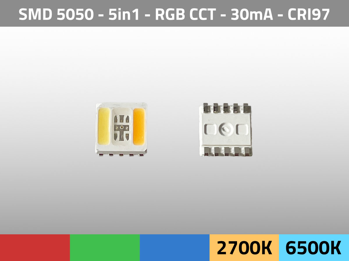 LED SMD 5050 5in1 RGBWW CCT 2700K-6500K 3V 0.4W CRI97