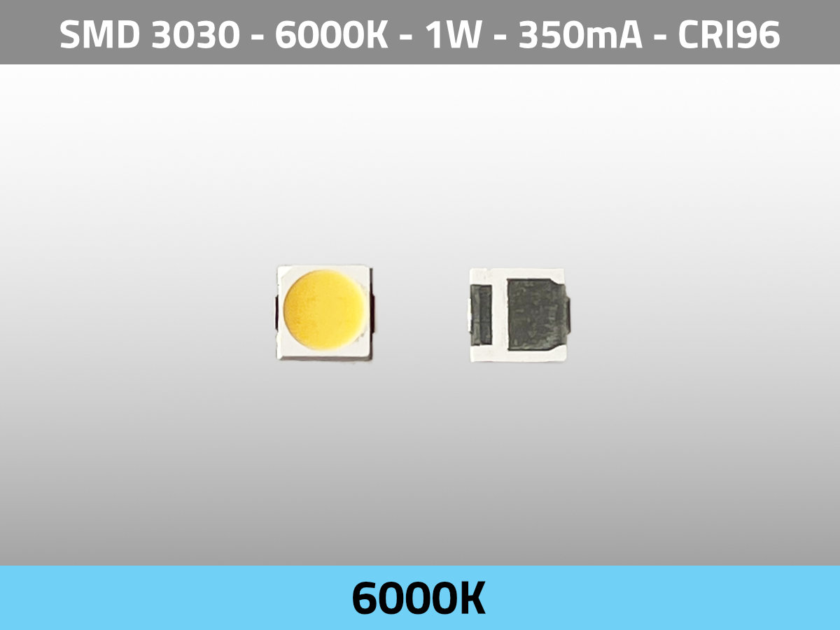 LED SMD 3030 6000K CCT 3V 1W 350mA 130lm CRI95 TLCI99 — Draufsicht