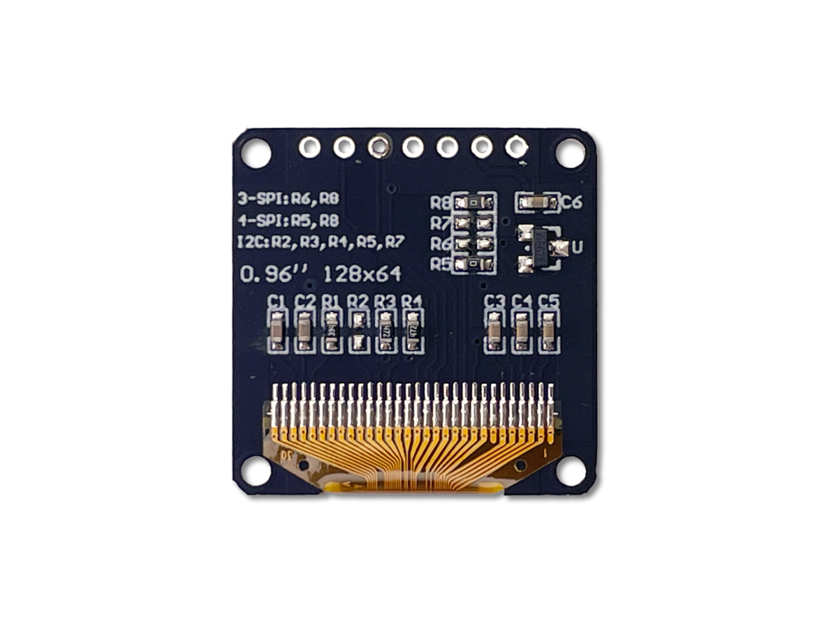 0.96 OLED Modul 128x64 Pixel Weiß - I2C/SPI 7 Pin-out - Rückansicht