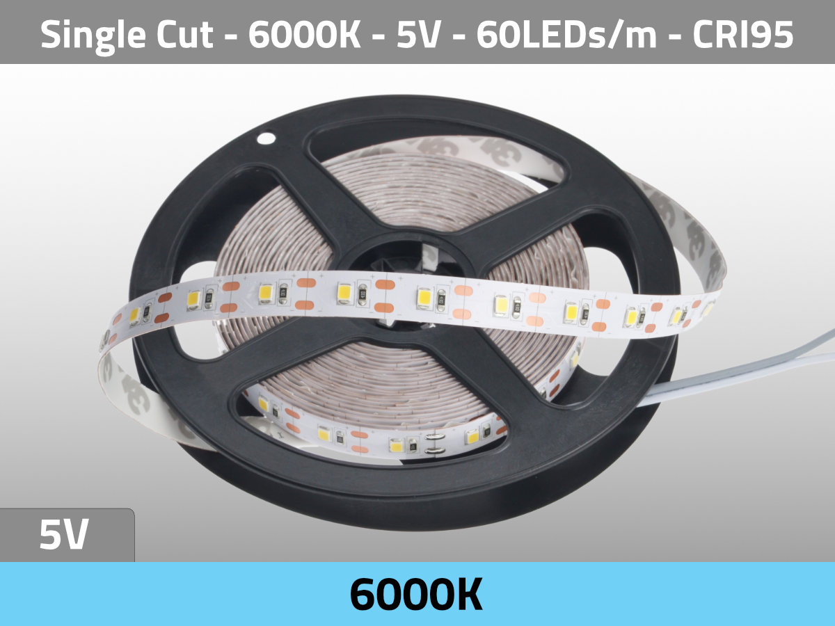 LED Streifen Tageslicht 6000K 5V 13W/m 60LEDs/m CRI95
