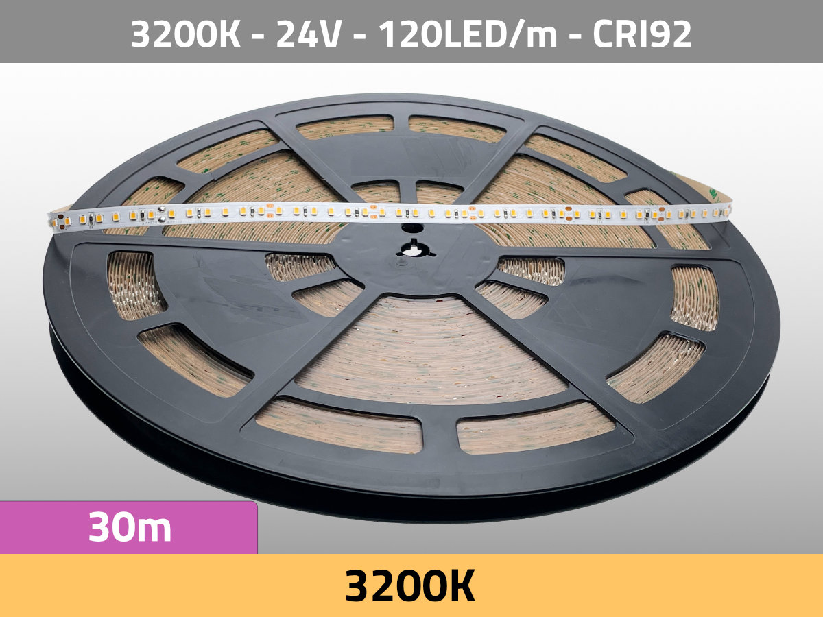 LED Streifen Kunstlicht 3200K 24V 26W/m 120LEDs/m CRI92 30m — Isometrie