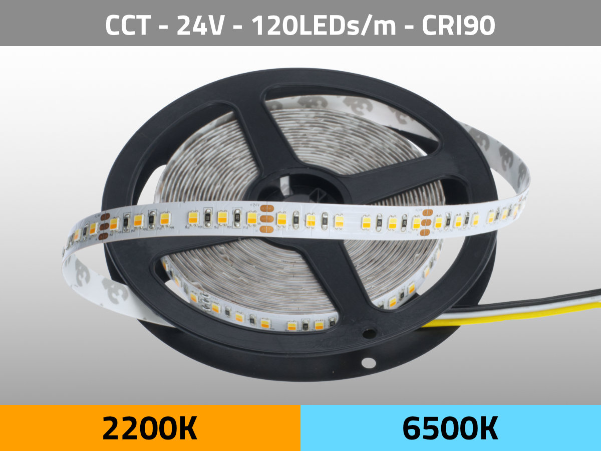 LED Streifen CCT 2200K-6500K 24V 19,2W/m 120LEDs/m CRI90 — Isometrie
