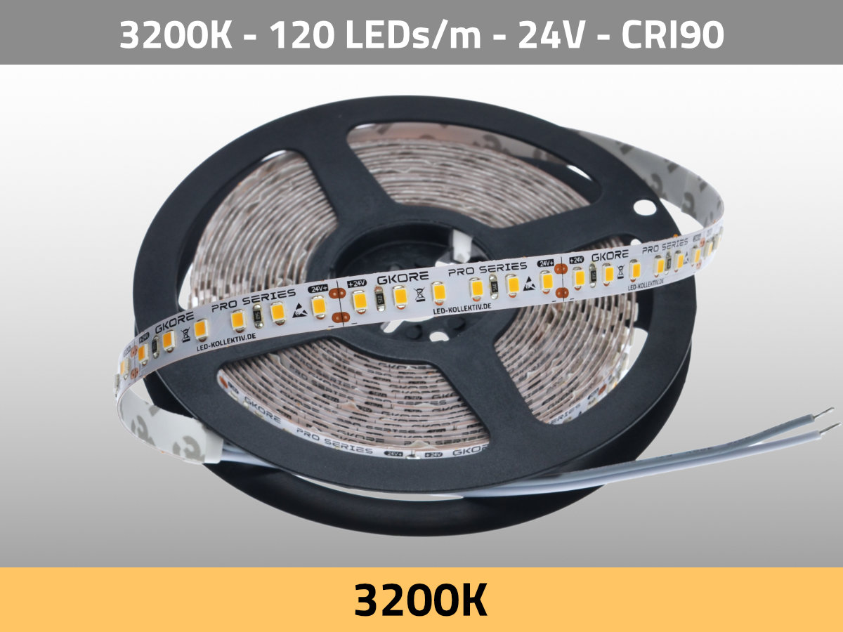 LED Streifen Kunstlicht 3200K 24V 26W/m 120LEDs/m CRI92 — Isometrie