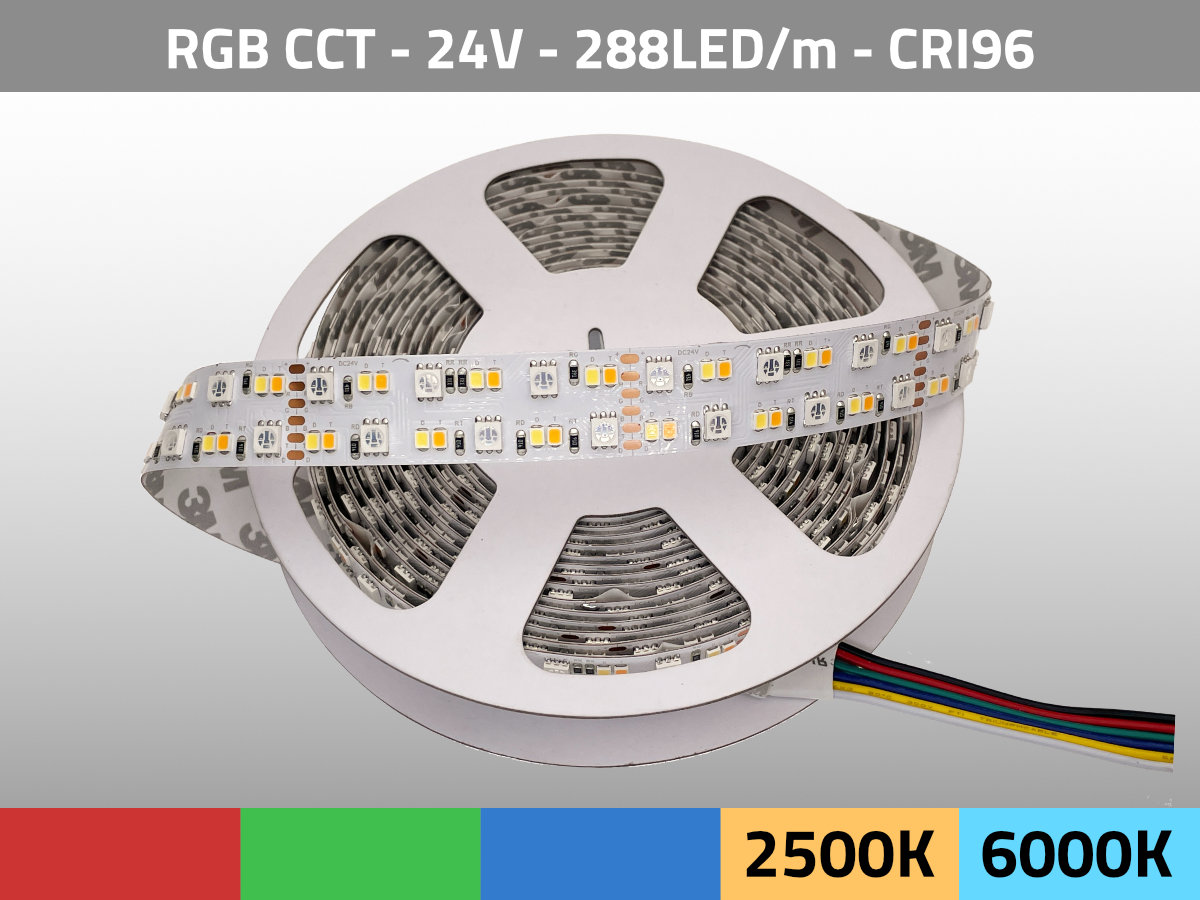 LED Streifen CCT+RGB 2500K-6000K 24V 50W/m CRI96 TLCI97 — Draufsicht