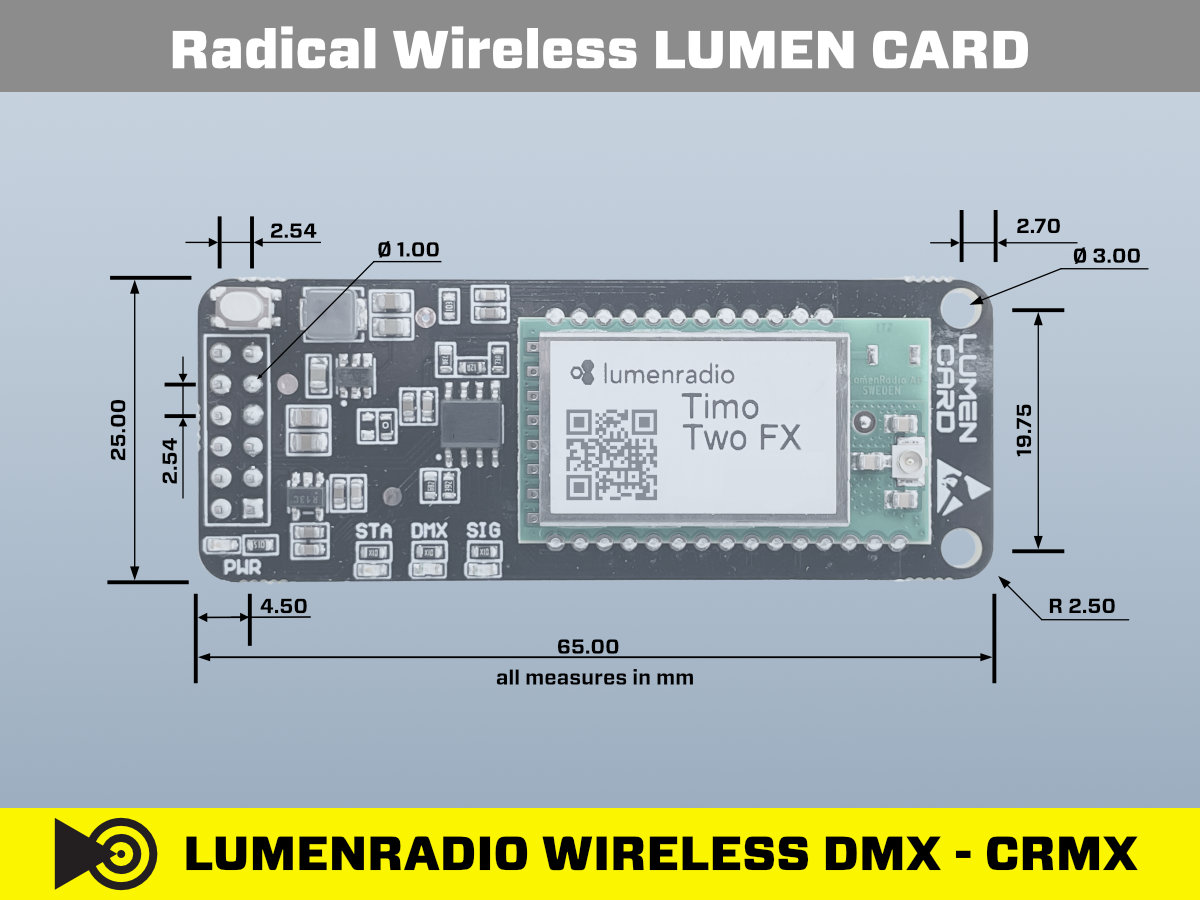 Radical Wireless LUMEN CARD TimoTwo CRMX Modul — Maßzeichnung