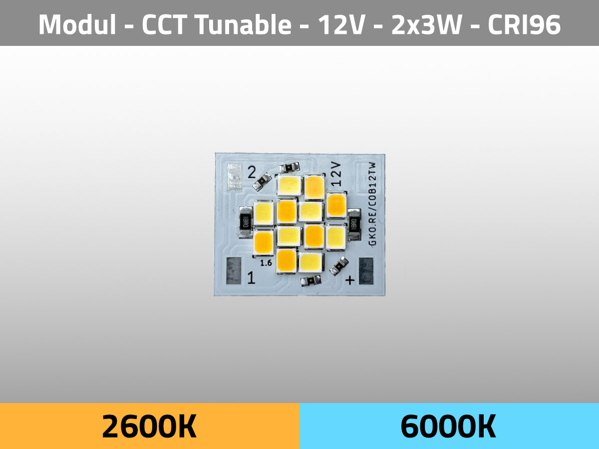 LED Modul COB12 12V 2x3W 2600K 6000K CCT Tunable CRI96 TLCI95