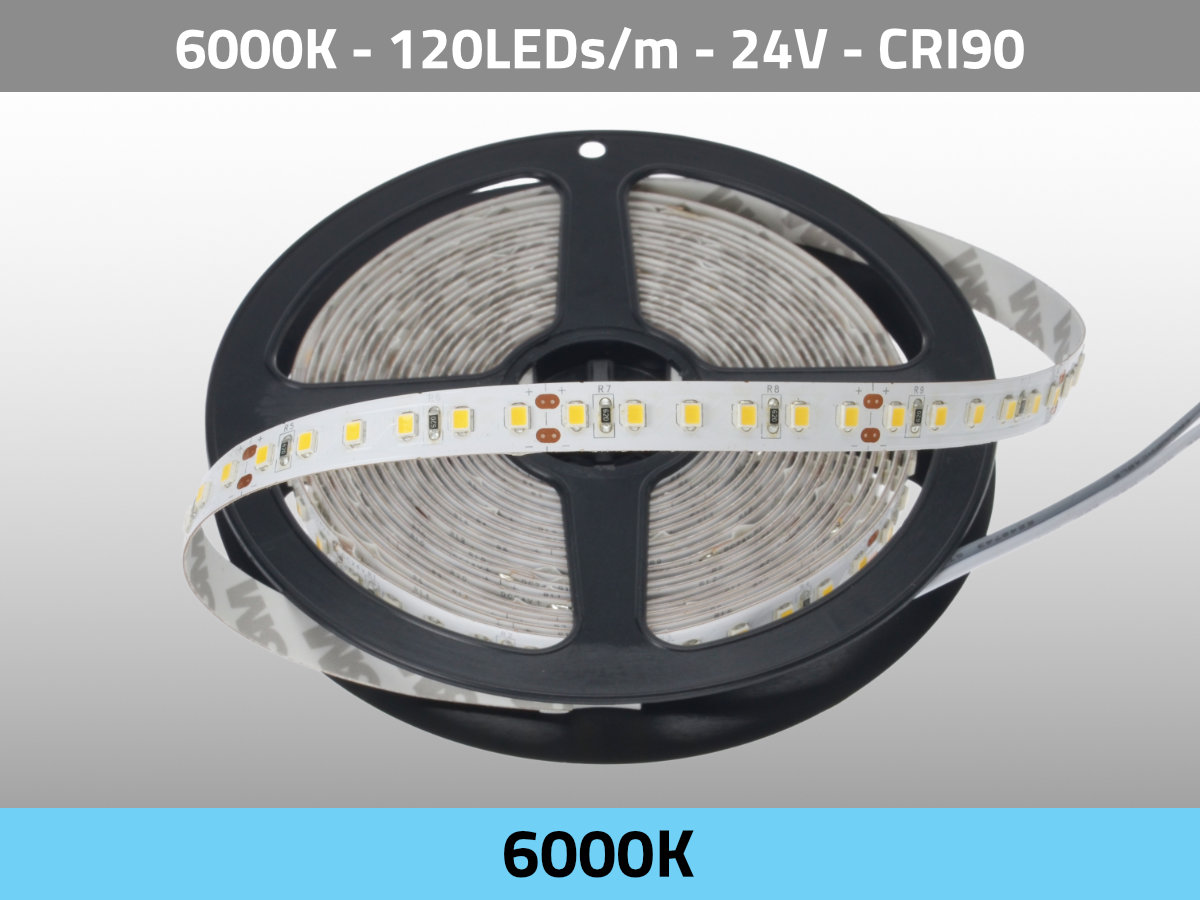 LED Streifen Tageslicht 6000K 24V 26W/m 120LEDs/m CRI92 TLCI96